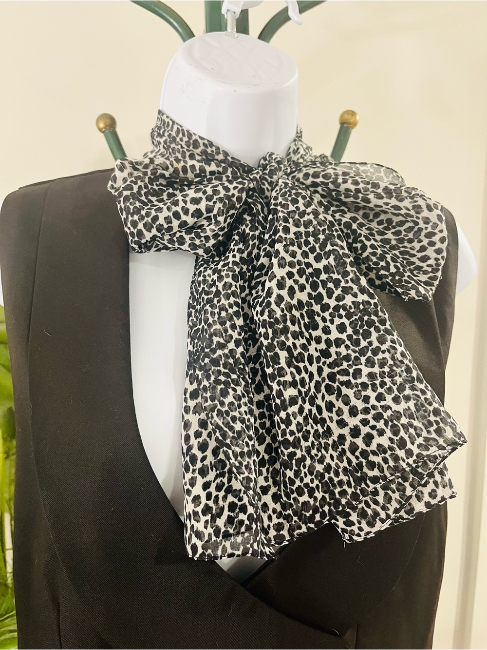 Scarf Black & White Animal Print Sheer